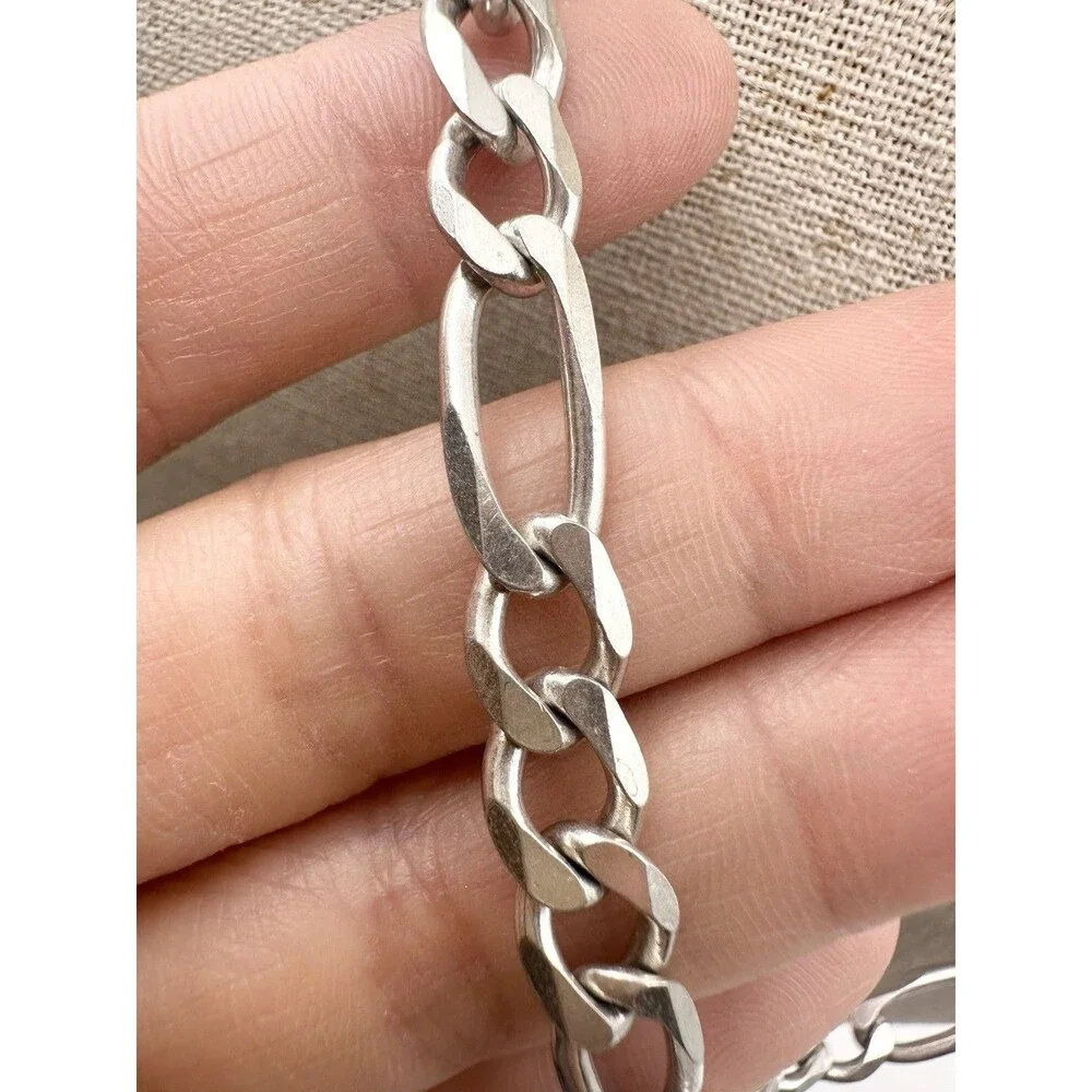 Men's Solid 925 Sterling Silver Figaro Chain Necklace ITALY 7mm 20”